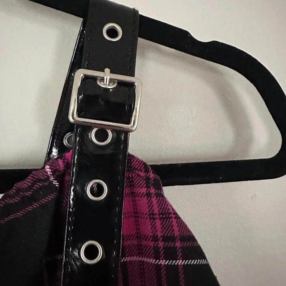 Dolls Kill Charm School Dropout Pink Plaid Bustier Zip Adjustable Top Large - Picture 4 of 7